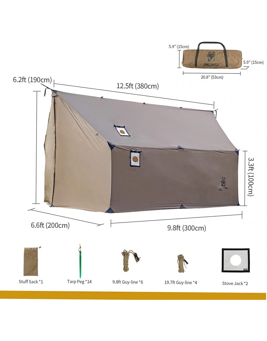 OneTigris TEGIMEN Hängematte heißes Zelt mit Herdwagenheber geräumiges vielseitiges Wandzelt mit Reißverschluss-Zelttasche 3000 mm wasserdicht - B08R7JYNK9