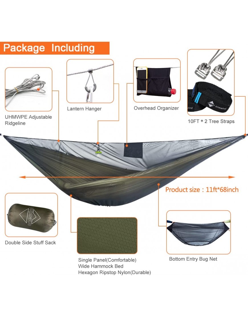 onewind XL Doppel Camping Hängematte Ridgeline mit Moskitonetz Baumgurten kompakt für Camping Strand Entspannung… - B0878ZYNQY