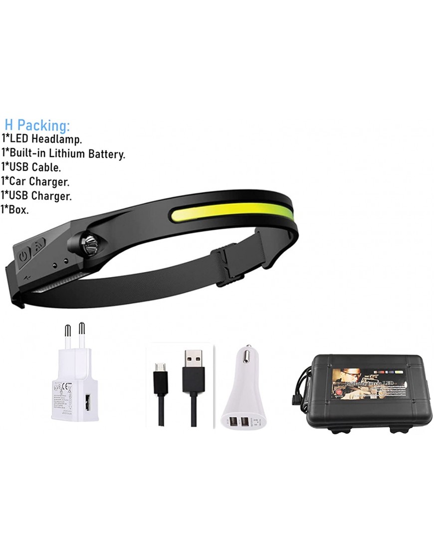 JHGTRFFM Stirnlampenzubehör Induktion Scheinwerfer LED-Scheinwerfer mit eingebauter Batterie-Taschenlampe USB-Wiederaufladbare Kopflampe Fackel Emitting Color : H Packing - B0969V2P6Q