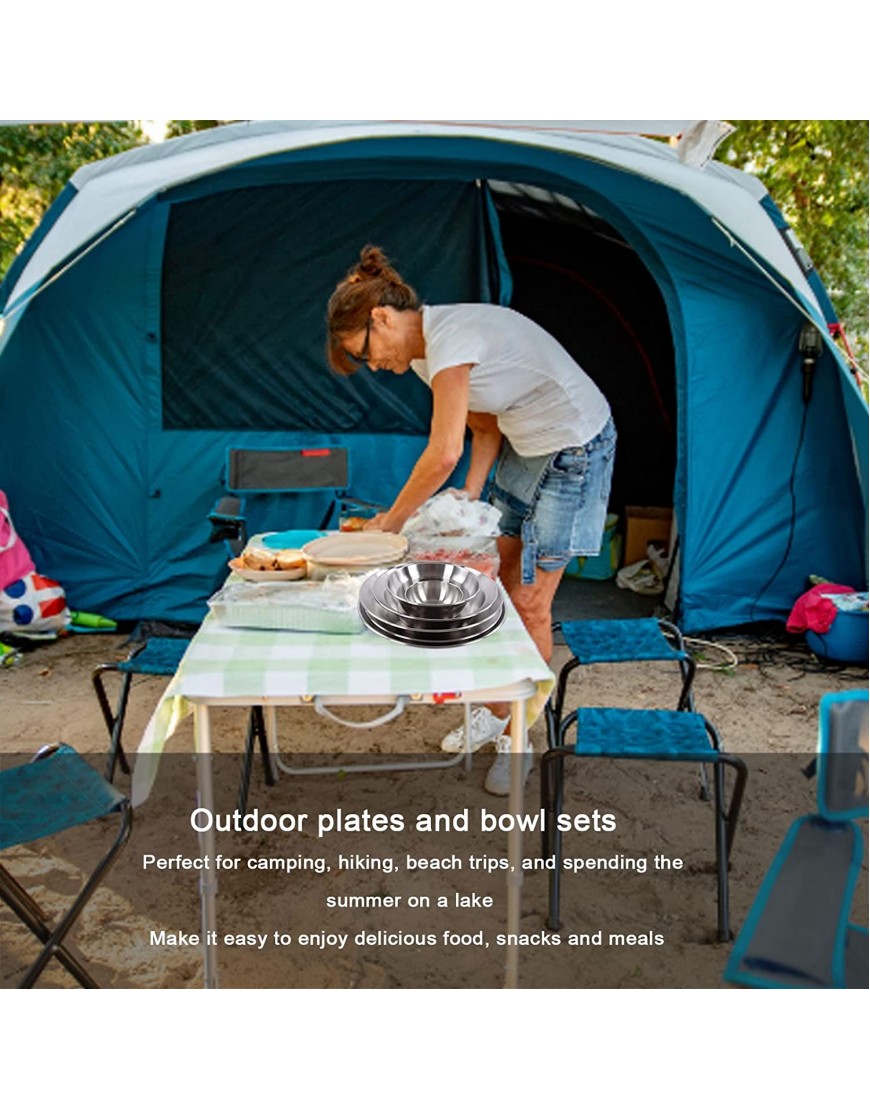 Campinggeschirr-Set 12-teiliges Edelstahl-Teller-Set Tragbares Geschirr-Set Camping-Geschirr-Set Camping-Teller Schalen-Set mit Aufbewahrungstasche für Outdoor-Camping Wandern Picknick Grillen - B09Z7G4XBP