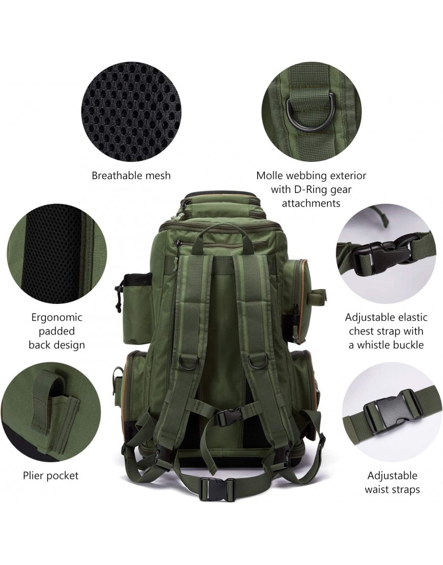 BASSDASH Fishing Tackle Backpack Water Resistant Lightweight Tactical Bag Soft Tackle Box with Rod Holder and Protective Rain Cover - B08FT3JR7M