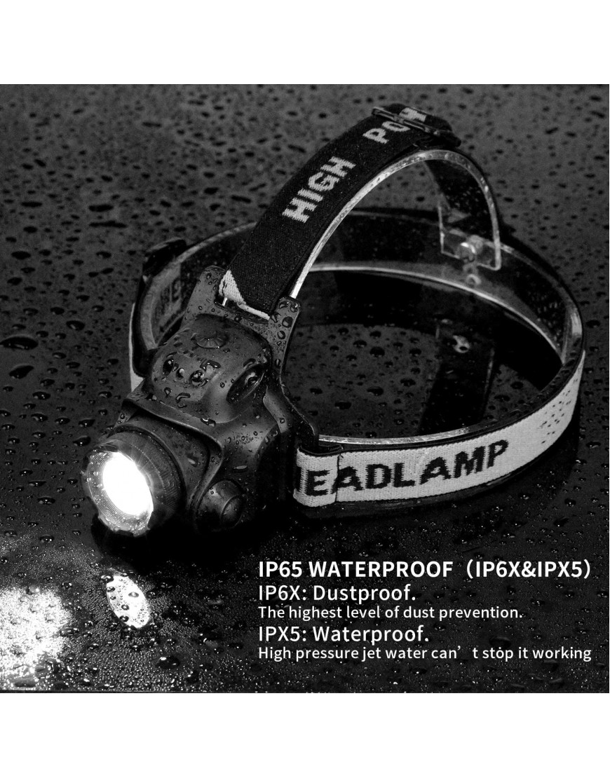 Ezfull Stirnlampe mit Gestensensor LED USB Wasserdicht Wiederaufladbare Superheller Kopflampe 4 Helligkeiten 90° Verstellbar Fokusverstellbar Perfekt fürs Laufen Joggen Angeln Campen - B07MT8HLC8