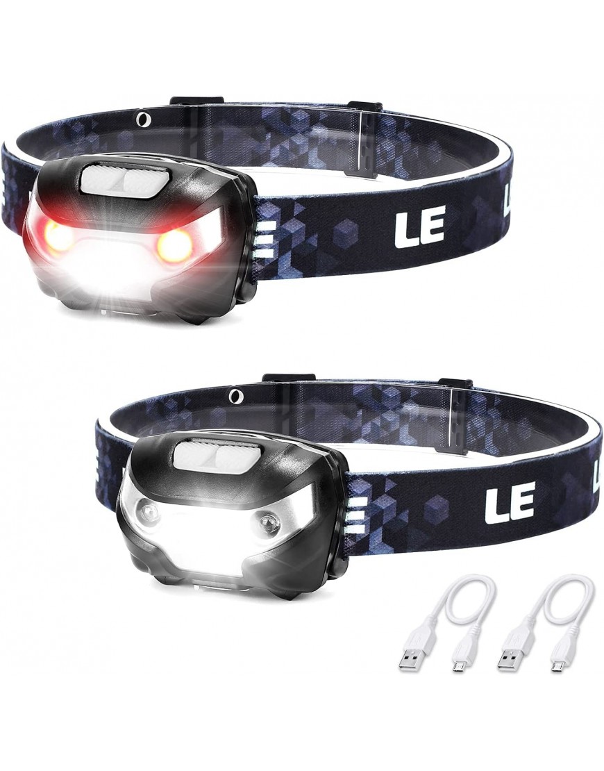 LE Stirnlampe Wiederaufladbar 1300 Lux Superhell Kopflampe mit Rotlicht 5 Lichtmodi IPX4 wasserdichte Mini LED Stirnlampe Stirnleuchte 2er USB Headlamps für Angeln Campen Joggen [inkl. USB Kabel] - B07WP37GQZ
