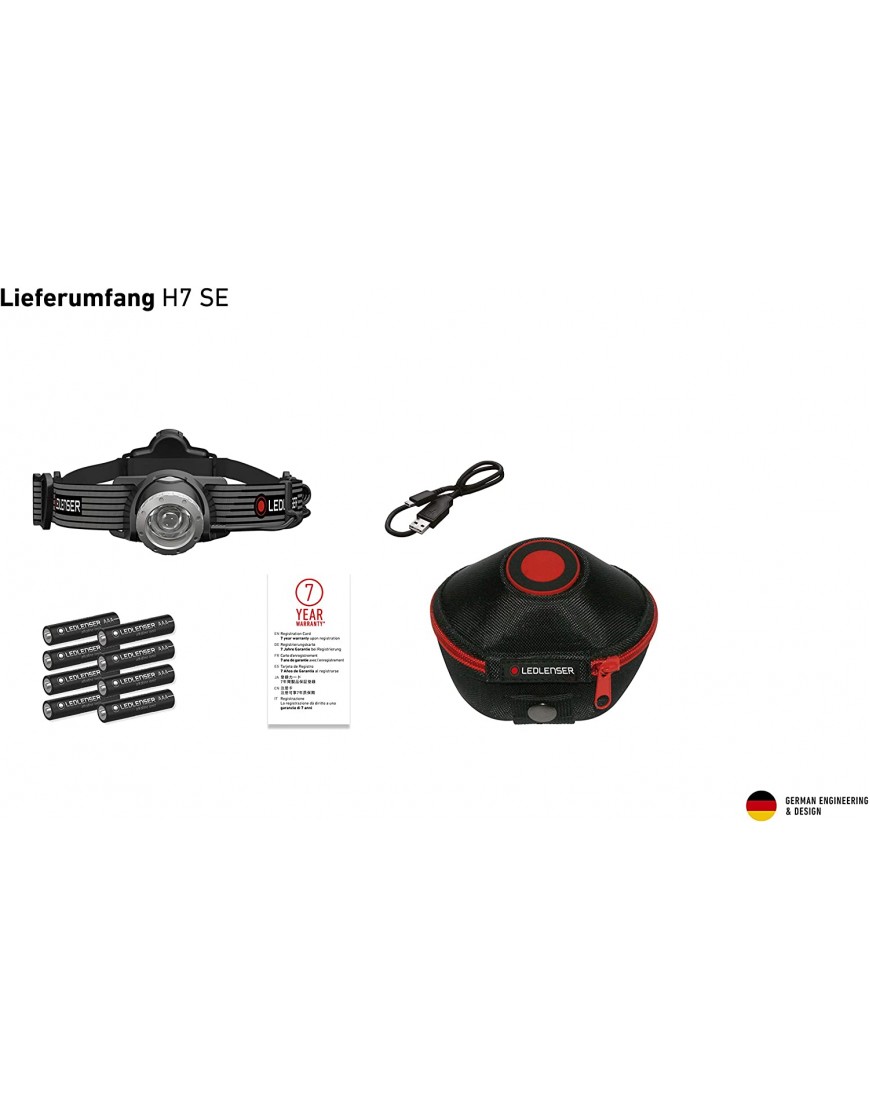 Ledlenser H7 SE Stirnlampe LED Allround Kopflampe 300 Lumen 160 Meter Leuchtweite 30 Stunden Leuchtdauer fokussierbar mit Rücklicht inkl. Batterien und USB Kabel 1 Stk. - B08JLQWRYN