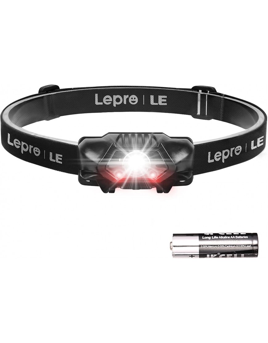 Lepro Stirnlampe 800 Lux LED Kopflampe Superhell Ultraleicht mit Rotlicht IPX4 wasserdicht 4 Lichtmodi Stirnleuchte Scheinwerfer Ideal für Joggen Camping Lesen Laufen usw 1 AA Batterie enthalten - B01MZ50M1U