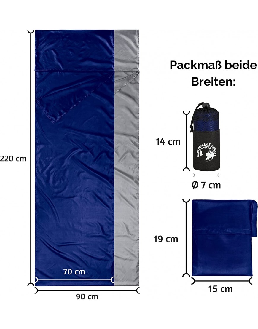 Backpacker's Journey Reiseschlafsack ab 155g ultraleichter und platzsparender Hüttenschlafsack aus Mikrofaser. Ideal für Backpacking Hostels und Hütten - B07CVCJL93