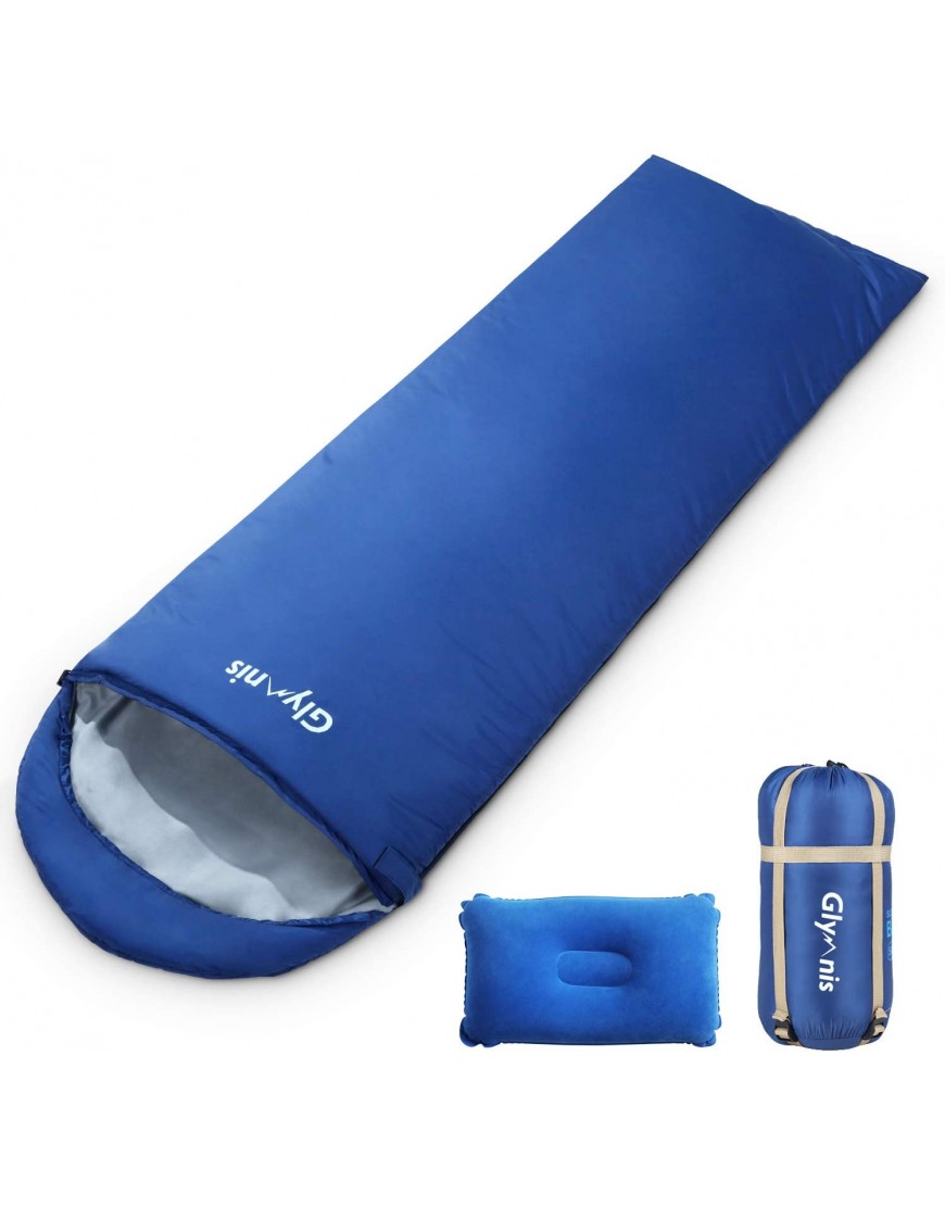 Glymnis Schlafsack Deckenschlafsack Ultraleicht klein warm Sommerschlafsack 210x75 cm für Outdoor Camping Kapuze Wandern mit aufblasbarem Kopfkissen und Kompressionsbeutel - B07RXTC8DG