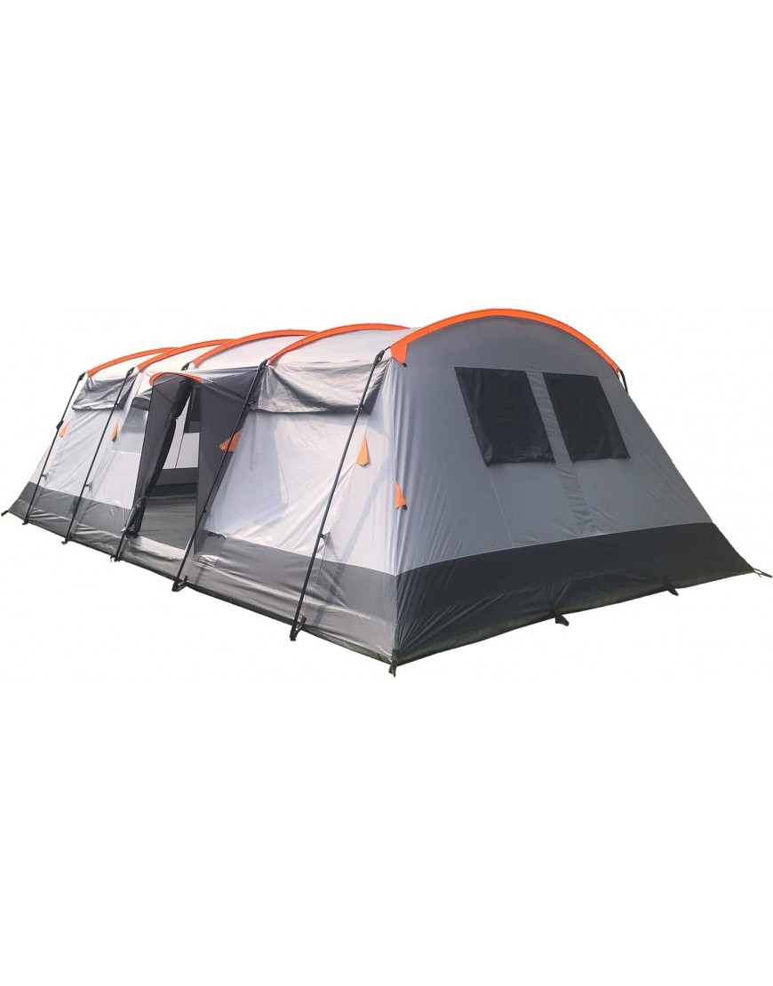 Skandika Tunnelzelt Hurricane für 12 Personen | Großes Zelt mit 2 Schlafkabinen mit ohne eingenähtem Zeltboden wasserdicht 5000 mm Wassersäule 2,15 m Stehhöhe 2 Eingänge | Campingzelt - B089DD4VPZ