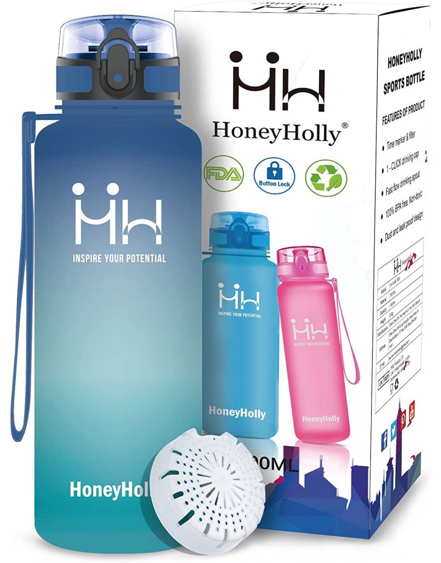 HoneyHolly Trinkflasche Sport 350 500 800ml & 1 1.5L Auslaufsicher BPA-frei Trinkflasche Kohlensäure Geeignet Trinkflasche Fahrrad Tritan Kunststoff mit Filter Wasserflasche für Kinder Fitness - B09ZVBTXF3