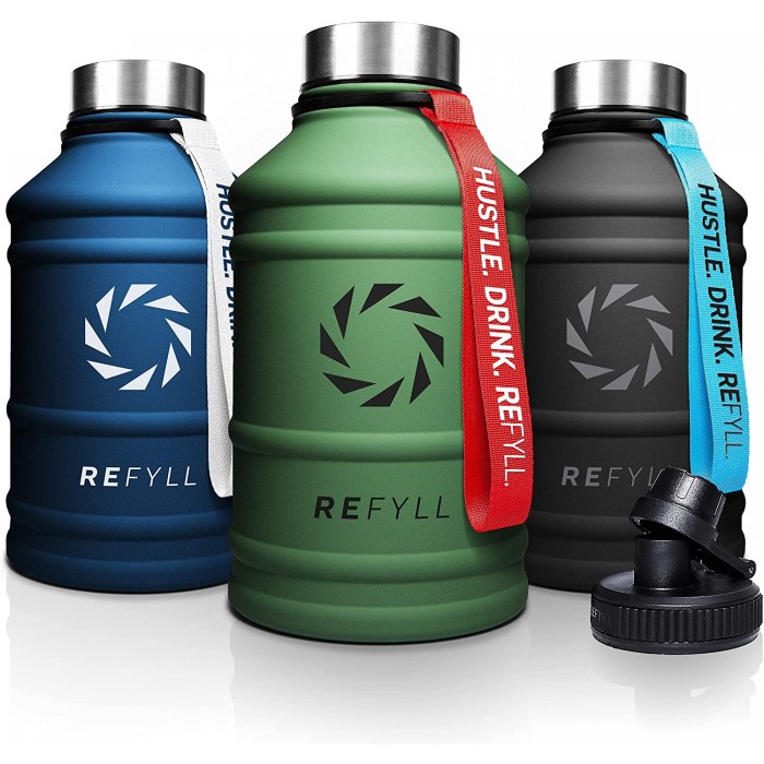 REFYLL X 2,2L Edelstahl Trinkflasche Hero I Extra Sportdeckel I BPA frei I Kohlensäure geeignet I Auslaufsichere & Robuste Water Jug I 2L Trinkflasche für Fitness Sport & Gym - B08BTZL4JZ