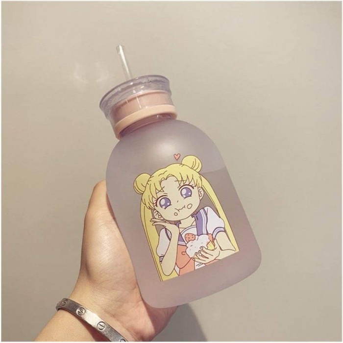 WEIZI Sailor Moon Transparente Plastikwasserflasche Cartoon Frosted Wasserflaschen Leak-Proof Trinkgefäße Cute Student Mädchen-Geschenk-Cup - B08HMGTLS9