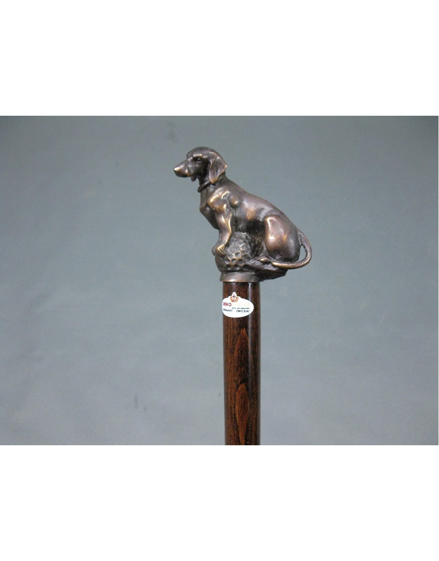 Holz Gehstock mit massiv Bronze Griff Hund Spazierstock 95 cm Wanderstock Walking Stick Dackel - B07L6PLBWC