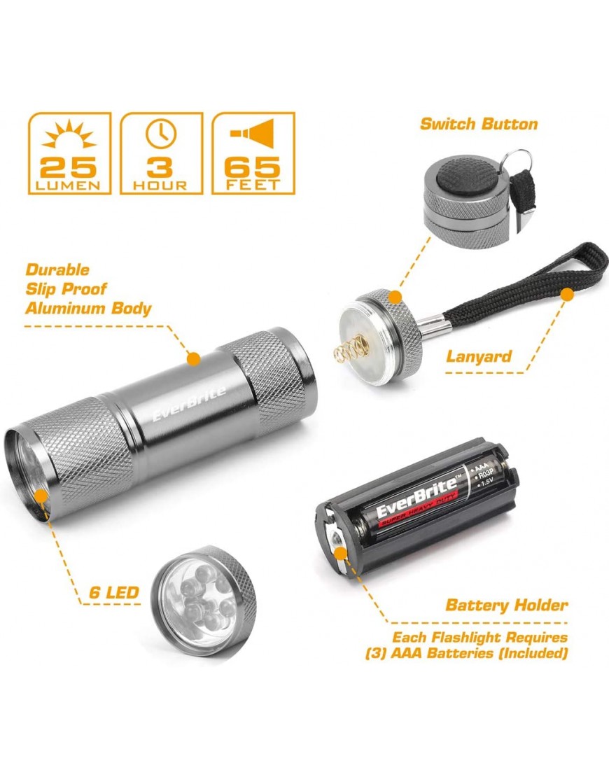 EverBrite 18tlg. Mini LED Taschenlampe Set mit Umhängeband und Batterien ideal für Camping Radfahren Klettern und andere Outdoor-Aktivitäten - B01CTX742M