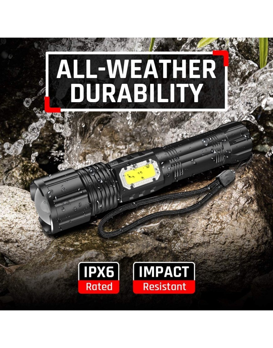 Taschenlampe LED USB Aufladbar Banral Extrem Hell Hohes Lumen IPX6 Wasserdicht COB Taschenlampen Zoombar Taktische Taschenlampe mit 5 Modi für Outdoor Camping Notfälle,Inklusive 3000 mAh1pc - B09GX9Q3LP