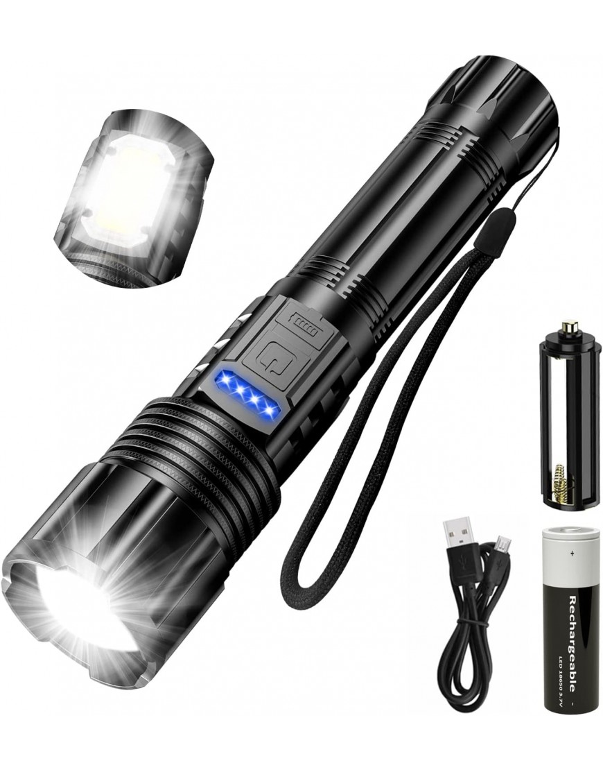 Taschenlampe LED USB Aufladbar Banral Extrem Hell Hohes Lumen IPX6 Wasserdicht COB Taschenlampen Zoombar Taktische Taschenlampe mit 5 Modi für Outdoor Camping Notfälle,Inklusive 3000 mAh1pc - B09GX9Q3LP