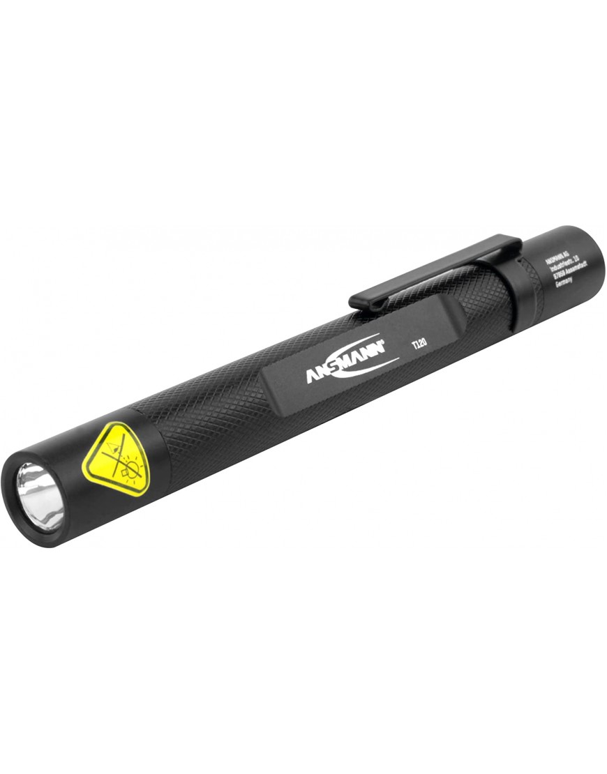 ANSMANN Led Taschenlampe FUTURE T120 Mini Stiftleuchte 130 Lumen Spritzwassergeschützt Clip kleine Penlight inklusive 2 AAA Batterien schwarz 11,5 x 1,6 x 1,6 cm - B071FH38CF