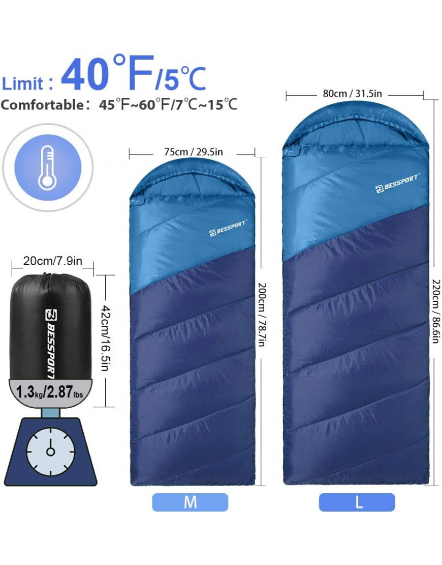Bessport Schlafsack,5℃Warm Deckenschlafsack 3 Jahreszeiten Outdoor Schlafsack Wasserdichter & Ultraleicht für Trekking Camping und Reisen - B09KC7YFH1