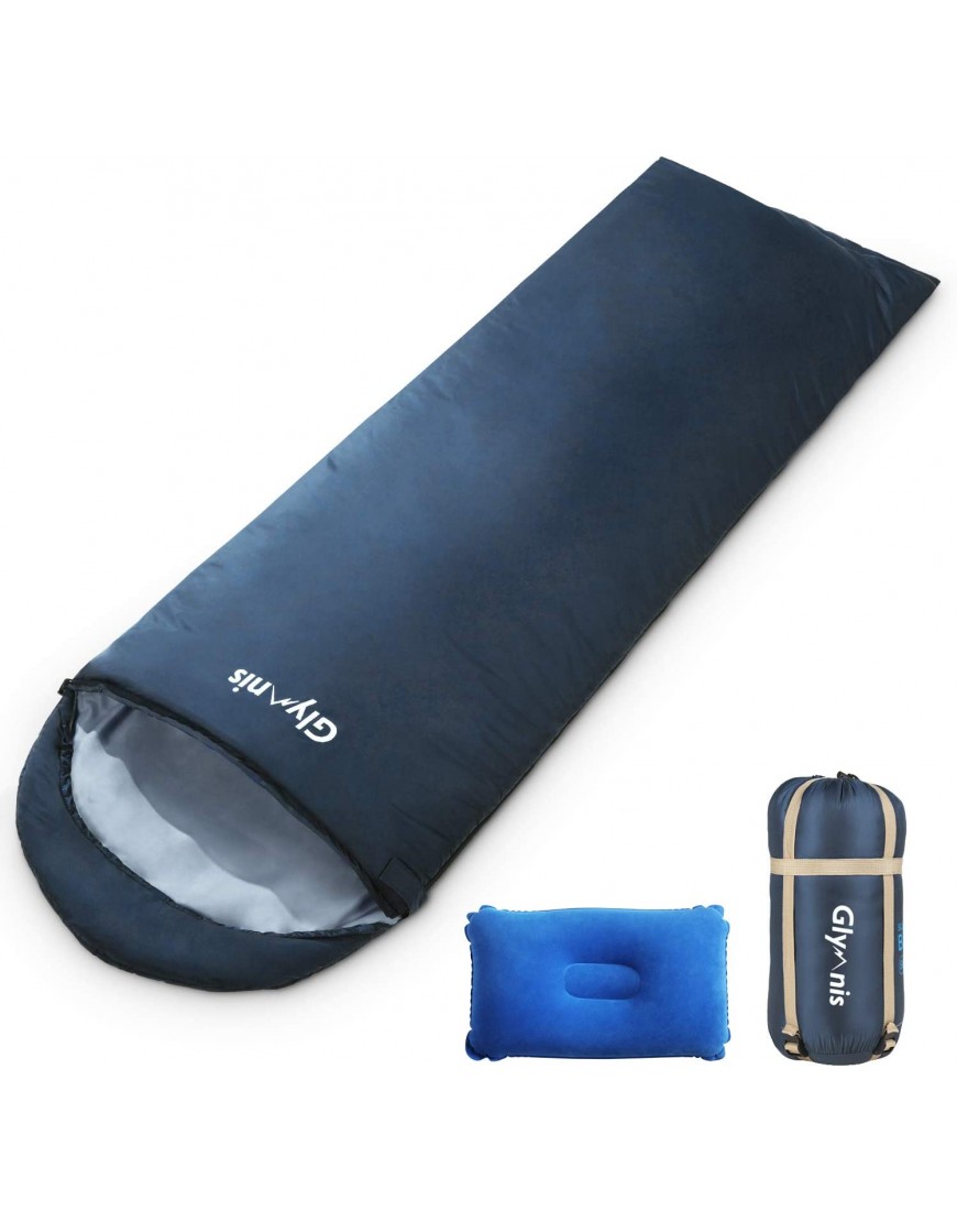 Glymnis Schlafsack Deckenschlafsack Ultraleicht klein warm Sommerschlafsack 210x75 cm für Outdoor Camping Kapuze Wandern mit aufblasbarem Kopfkissen und Kompressionsbeutel - B083GLZJ5R