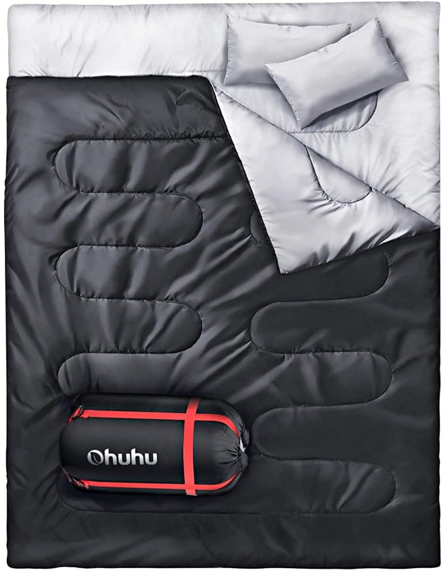 Ohuhu Doppelschlafsack Schlafsack 220 x 150cm Erwachsene Deckenschlafsack mit 2 Gratis Kissen und eine Tragetasche Vier Doppel Zippern Angenehme Temperatur für Outdoor Camping - B00T4BHYLY
