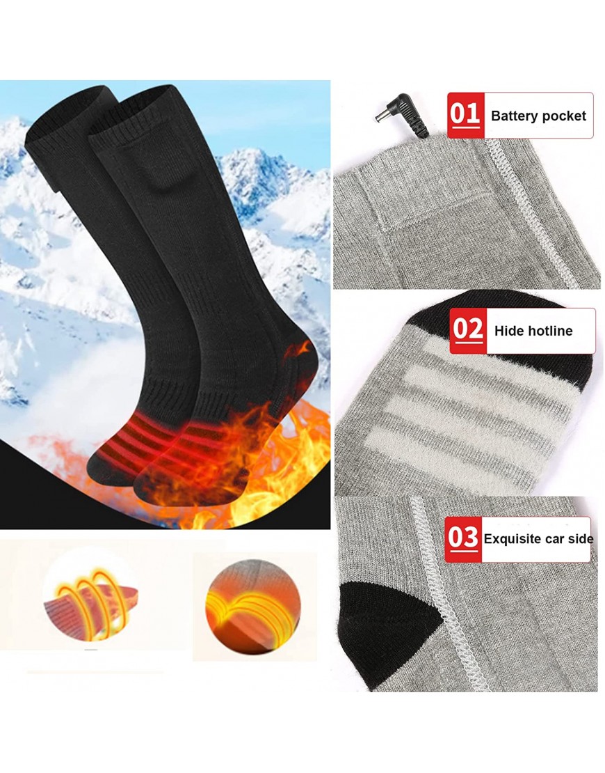 Beheizte Socken für Männer und Frauen elektrische Heizsocken wiederaufladbare 4500 mAh batteriebetriebene Thermo-Fußwärmer geeignet für Winter drinnen Camping Skifahren Jagd grau - B0B422LGYW