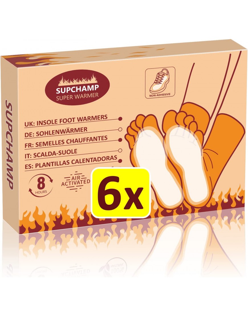 Supchamp Sohlenwärmer 6 oder 30 Paar Wärmesohlen für Schuhe Fußwärmer Pads für 8h Wärme Füße Schuhwärmer Einlagen - B097GMRVSZ