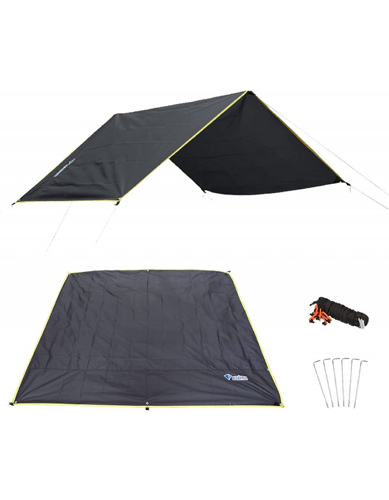 Azarxis Wassedichte Zeltplane Tarp für Hängematte Leicht und Kompakt Sonnenschutz für Outdoor Camping Schwarz L 240 x 220 cm - B07D3QSB5Y