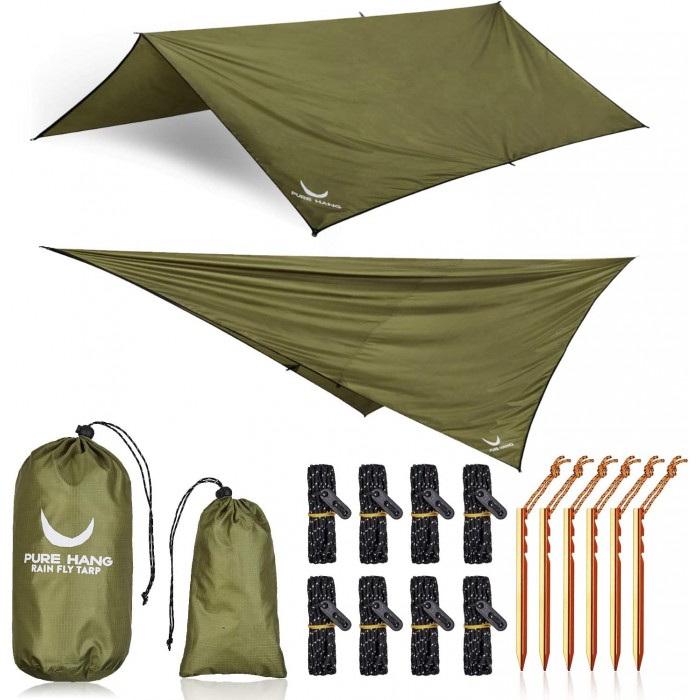 PURE HANG Premium Zeltplane Tarp 3x3 für Hängematte Outdoor Camping 100% Wasserdicht mit Ösen Sonnensegel Strand Ultra-Leicht Sonnenschutz UV Schutz Regenschutz - B07DDJVP9K