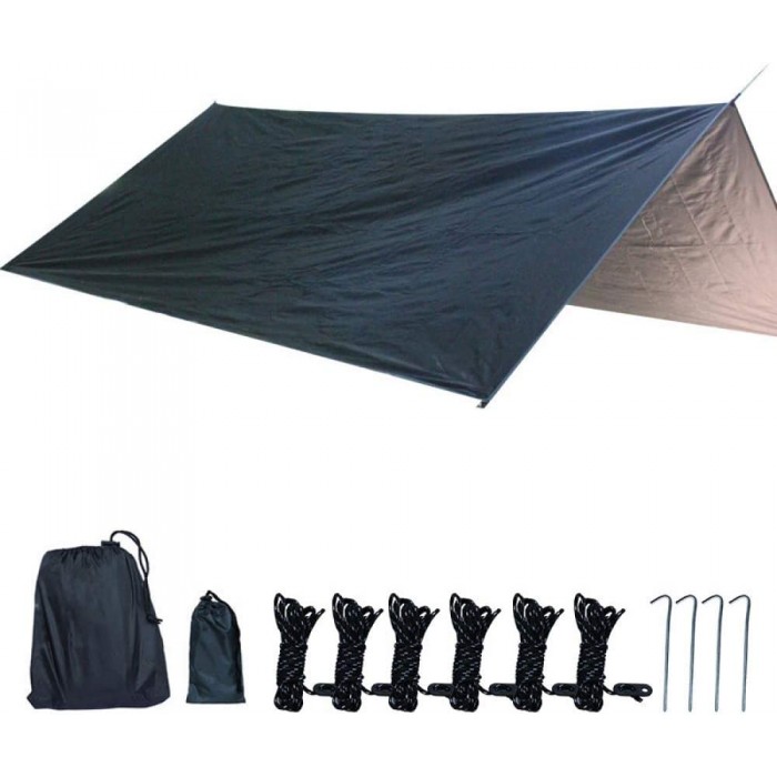QYC Camping Zelt Tarp Hängematte Tarp Wasserdicht Winddicht Sonnenschutz und Anti-Riss Leichte Tragbare für Outdoor-Camping Wandern Reise Strand mit Nagel + Seilen 3m x 3m 3,2m x 2,5m - B08XVTK4HG