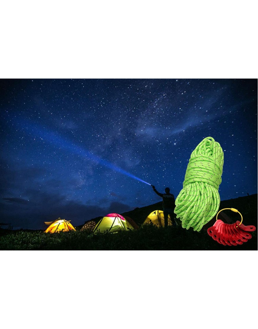 ANCHOVY Leuchtendes reflektierendes Abspannseil für Camping Vorzelt 5 mm 25 m hochreflektierendes Zeltseil mit 10 Aluminiumeinstellern Spannern #p507 - B09575NVZP