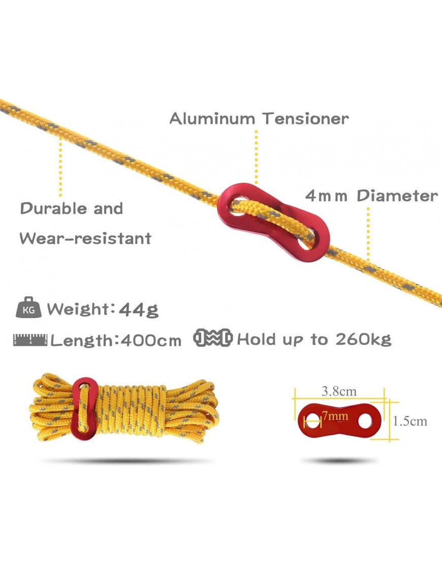 HIKEMAN 4mm Reflektierend Abspannseile Seil Leichte Abspannleine Zeltschnur mit Aluminum Seilspanner für Zelt Zeltplane Camping - B08L7M7BS6