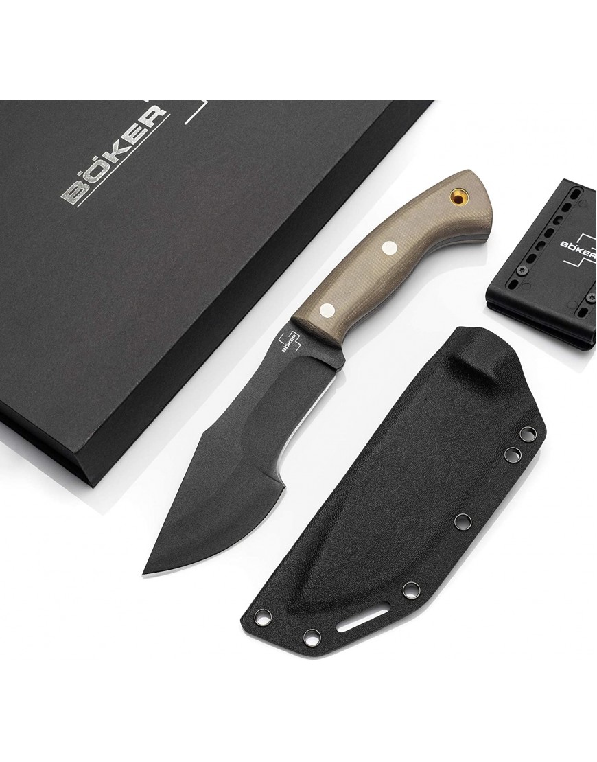 BÖKER PLUS® Mini Tracker feststehendes Outdoormesser kleines Bushcraft-Messer mit Kydexscheide schwarze Klinge aus Carbonstahl in Geschenk-Box - B08HV8RJ1M